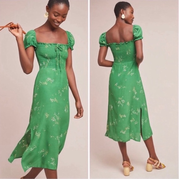 Faithfull the Brand Dresses & Skirts - Faithfull the Brand Castillo Green Floral Smocked Midi Dress